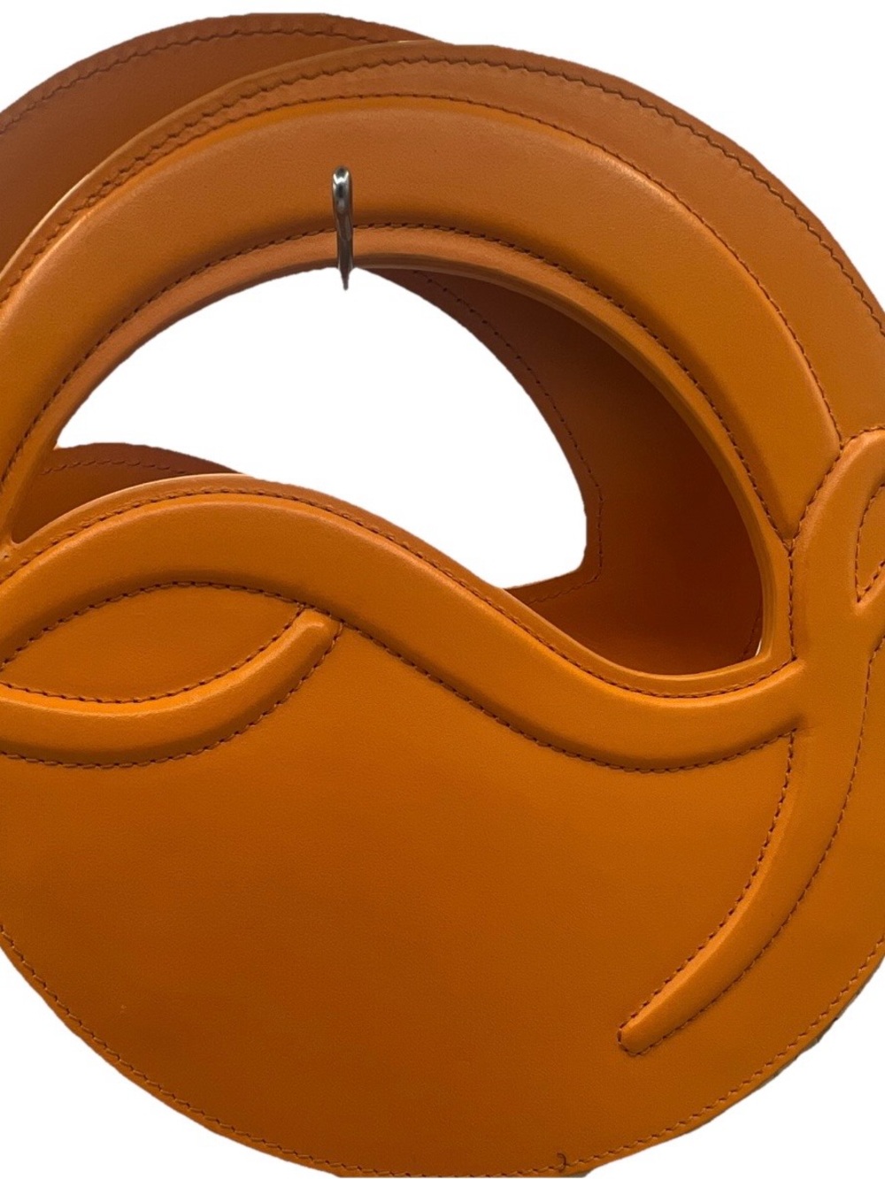Christian Louboutin Bilumoon Orange Straw and Leather Circle Handle Bag - Picture 3 of 4